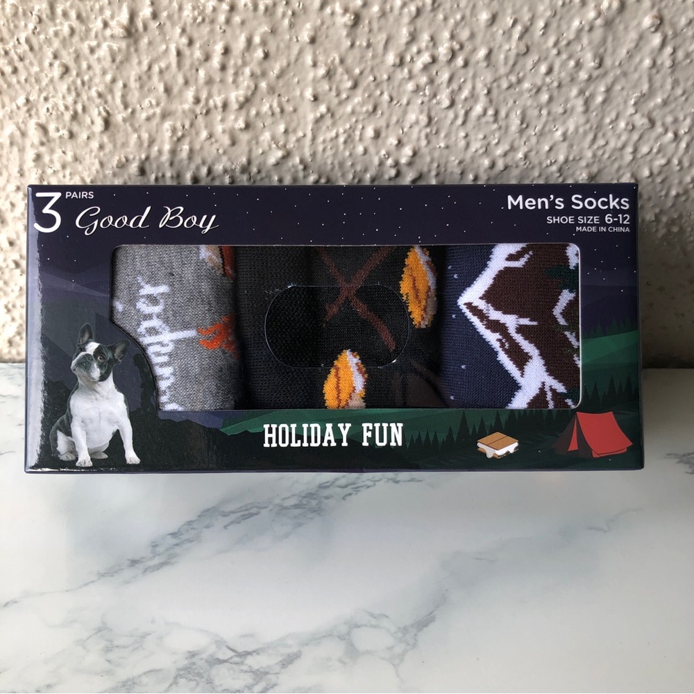 Men's Socks Good Boy Brand Men’s Funky Socks happy camper s’mores mountains NIB
